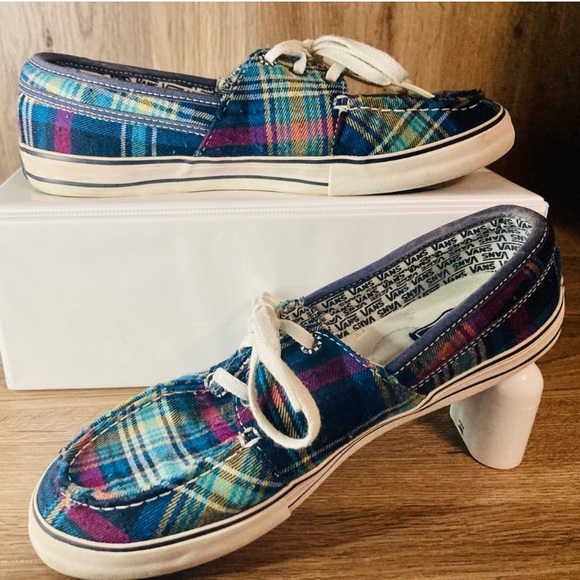 Vans Shoes - Vans Plaid Boat Shoes 3-Eye lace up Loafers Sneakers Women's Size 8.5